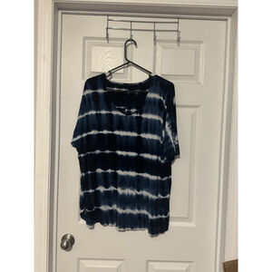 Lane Bryant Womans Blouse Top Blue Plus 14/16 Geometric Short Sleeve V Neck